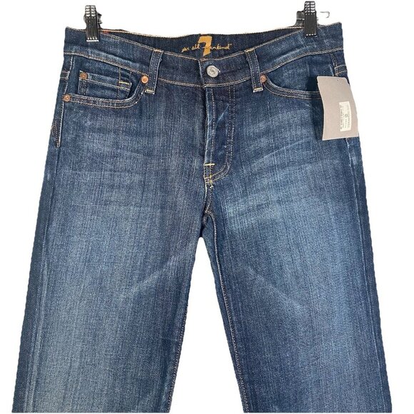 7 For All Mankind Boy Cut Button Dark Denim Women’s Jeans Size 28 X 34 Bootcut - Picture 2 of 12